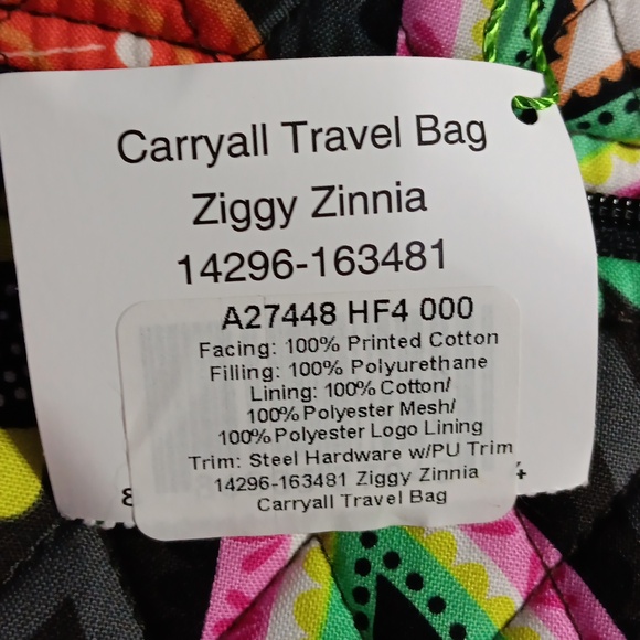Vera Bradley Retired Ziggy Zinnia Carryall Travel Multicolor Tote Bag - Picture 11 of 12